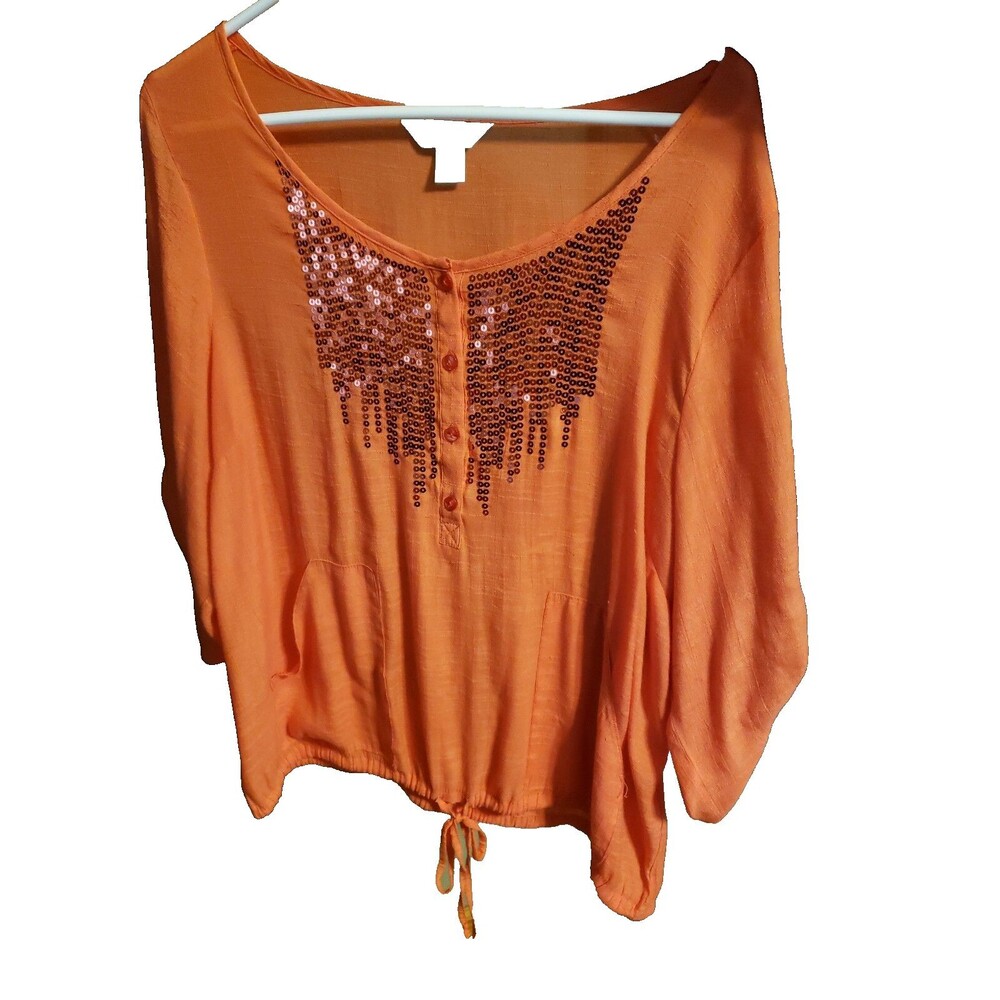 WOMAN'S TOP BY: CHRISTOPHER&BANKS SIZE: LARGE ORANGE W/SEQUINS*NEW WITHOUT TAGS*